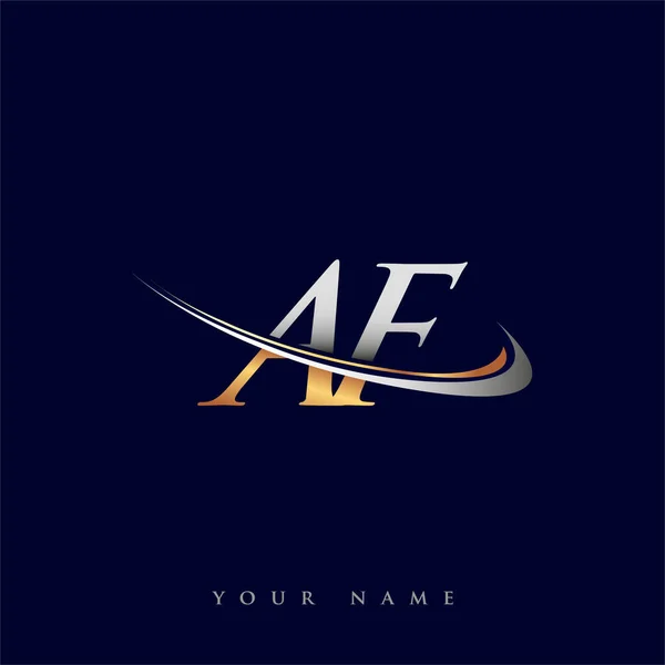Af最初的标志公司名称为彩色金色和银色Swoosh设计 独立于白色背景 企业和公司标识的矢量标识 — 图库矢量图片