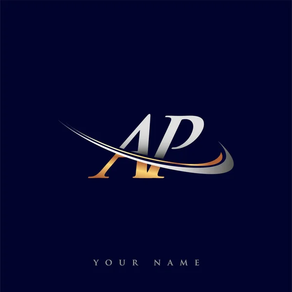 Nombre Inicial Compañía Del Logotipo Diseño Swoosh Oro Plata Aislado — Vector de stock