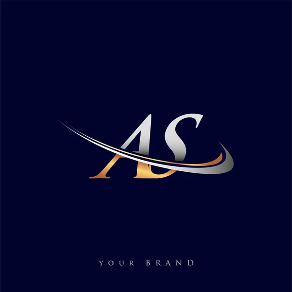 Como Nome Empresa Logotipo Inicial Colorido Design Swoosh Ouro Prata — Vetor de Stock