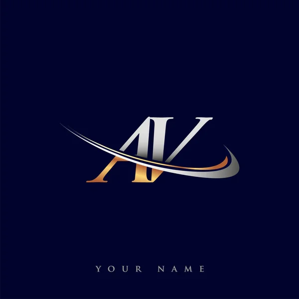 Nombre Inicial Compañía Del Logotipo Diseño Swoosh Oro Plata Aislado — Vector de stock