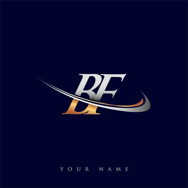 Logotipo Inicial Nombre Empresa Color Oro Plata Swoosh Diseño Aislado — Archivo Imágenes Vectoriales