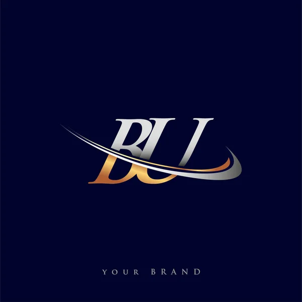 Bu最初的标志公司名称为彩色金色和银色Swoosh设计 独立于白色背景 企业和公司标识的矢量标识 — 图库矢量图片
