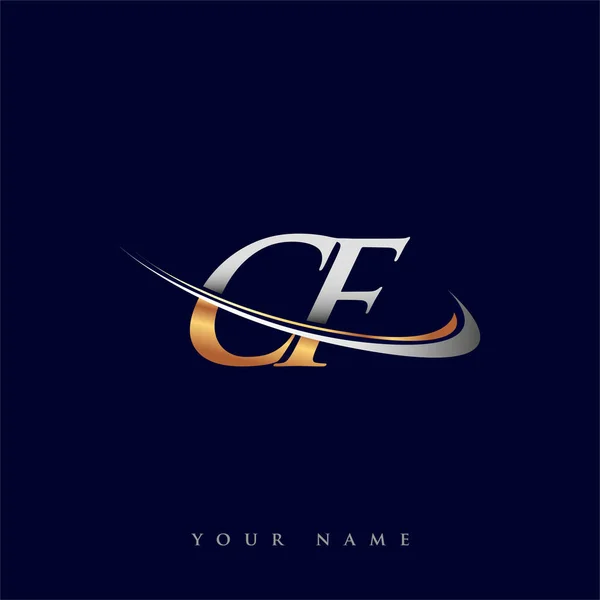 Initial Logo Firmenname Farbig Gold Und Silber Swoosh Design Isoliert — Stockvektor