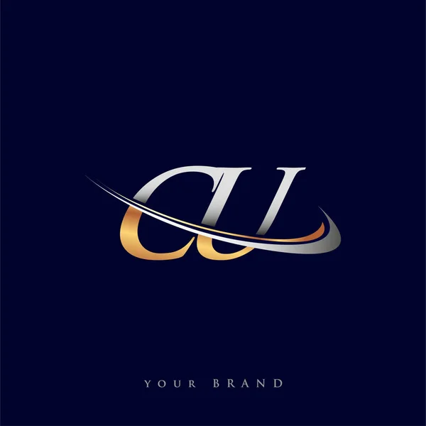 Αρχικό Λογότυπο Της Εταιρείας Όνομα Χρωματιστό Χρυσό Και Ασημί Swoosh — Διανυσματικό Αρχείο