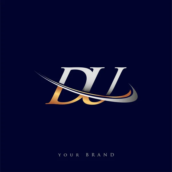 Nome Empresa Logotipo Inicial Colorido Design Swoosh Ouro Prata Isolado — Vetor de Stock