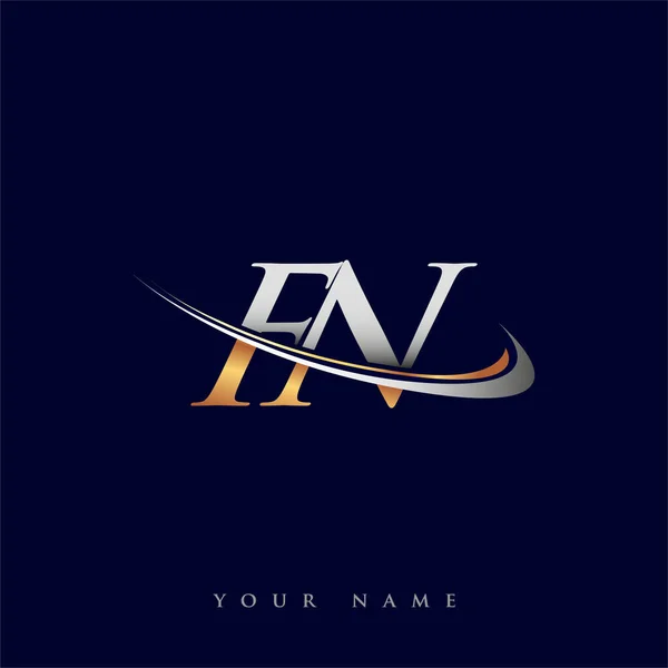 Logotipo Inicial Nombre Empresa Color Oro Plata Swoosh Diseño Aislado — Vector de stock