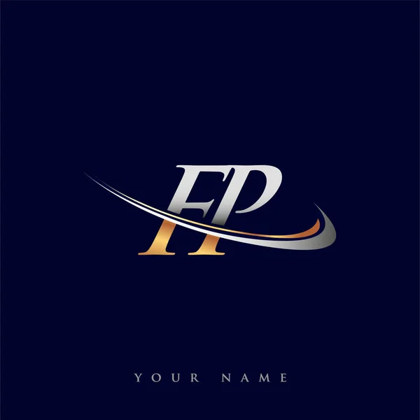 Fp最初的标志公司名称为彩色金色和银色天鹅绒图案 独立于白色背景 企业和公司标识的矢量标识 — 图库矢量图片