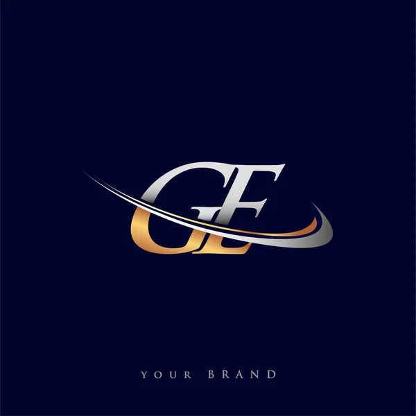 Initial Logo Company Name Colored Gold Silver Swoosh Design Isolated — Stock Vector