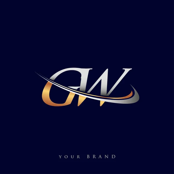 Gw最初的标志公司名称为彩色金色和银色Swoosh设计 独立于白色背景 企业和公司标识的矢量标识 — 图库矢量图片