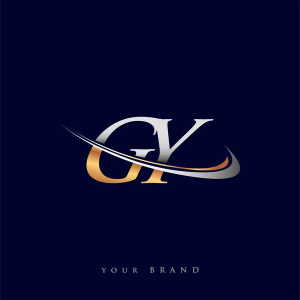 Logotipo Inicial Nome Empresa Colorido Design Swoosh Ouro Prata Isolado — Vetor de Stock