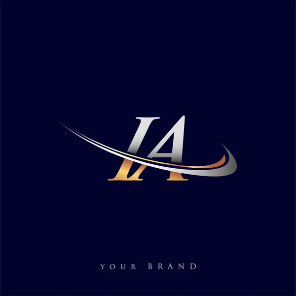 Nome Empresa Logotipo Inicial Colorido Design Swoosh Ouro Prata Isolado — Vetor de Stock