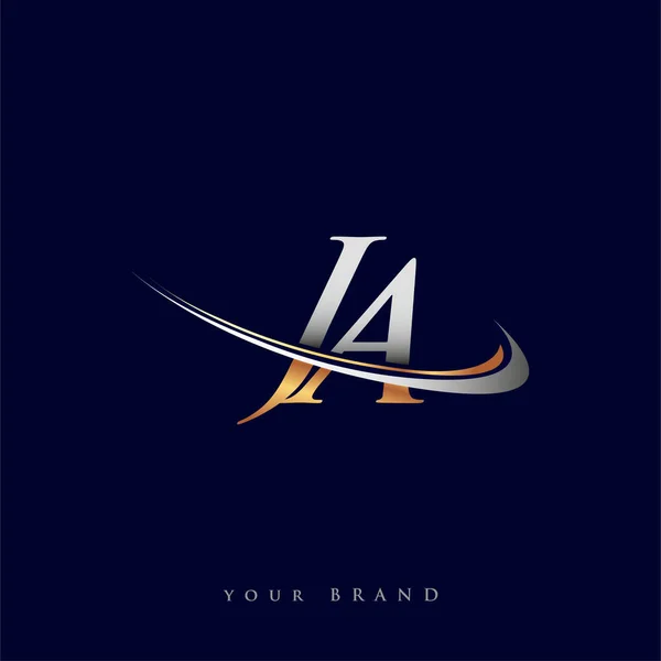 Nome Empresa Logotipo Inicial Colorido Design Swoosh Ouro Prata Isolado — Vetor de Stock