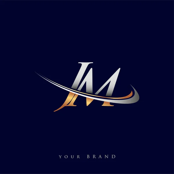 Jm最初的徽标公司名称为彩色金色和银色Swoosh设计 独立于白色背景 企业和公司标识的矢量标识 — 图库矢量图片
