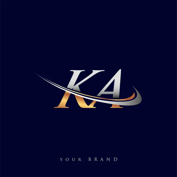 Ka最初的标识公司名称为彩色金色和银色天鹅绒图案 独立于白色背景 企业和公司标识的矢量标识 — 图库矢量图片