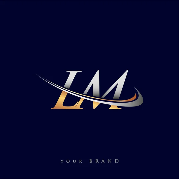 Lm最初的标志公司名称为彩色金色和银色Swoosh设计 独立于白色背景 企业和公司标识的矢量标识 — 图库矢量图片