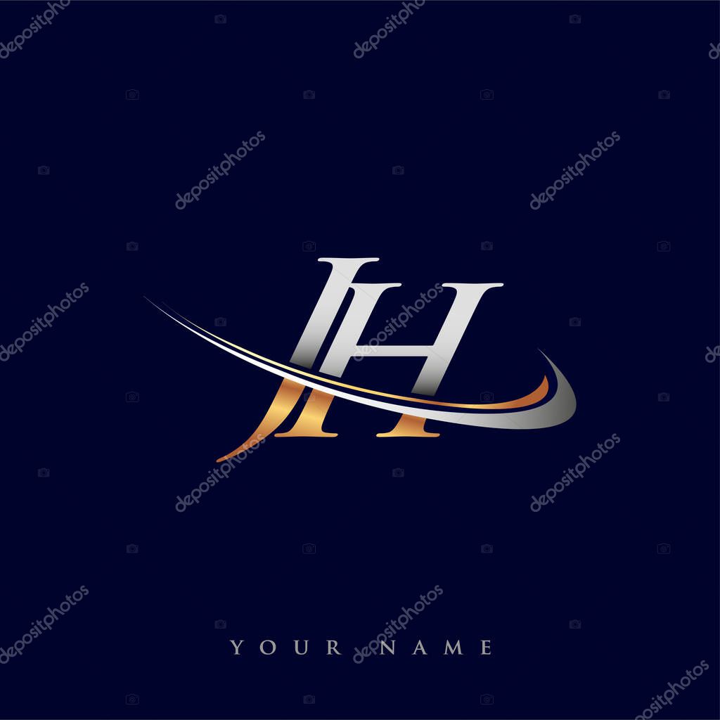 JH initial logo company name colored gold and silver swoosh design, isolated on white background. vector logo for business and company identity.