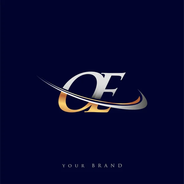 Nome Empresa Logotipo Inicial Colorido Design Swoosh Ouro Prata Isolado — Vetor de Stock