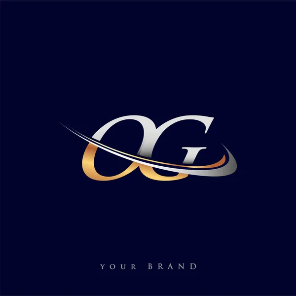 Nome Empresa Logotipo Inicial Colorido Design Swoosh Ouro Prata Isolado — Vetor de Stock