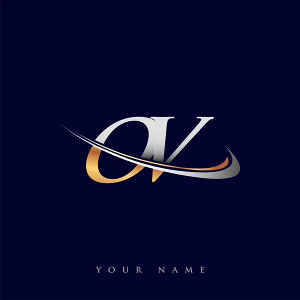 Logotipo Inicial Nome Empresa Colorido Design Swoosh Ouro Prata Isolado —  Vetores de Stock