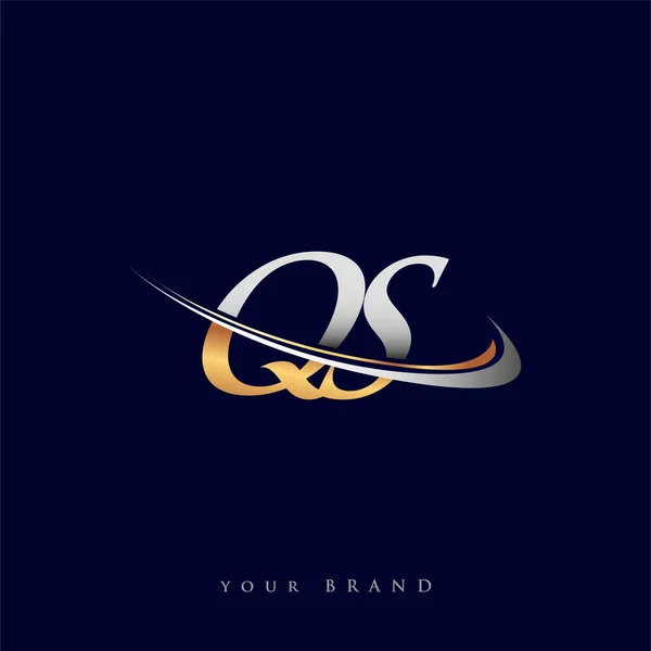 Ursprungliga Logotyp Företag Namn Färgat Guld Och Silver Swoosh Design — Stock vektor