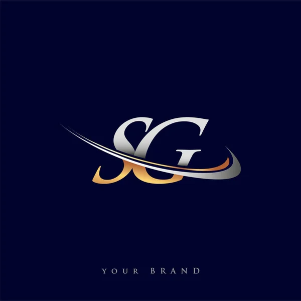 Initial Logo Company Name Colored Gold Silver Swoosh Design Isolated — Stock Vector