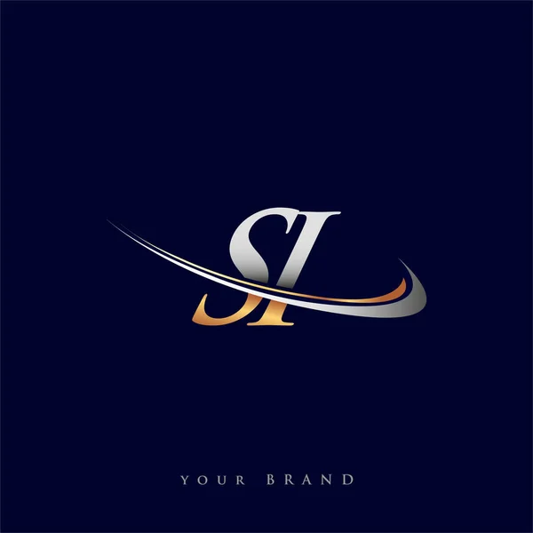 Si最初的标识公司名称为彩色金色和银色Swoosh设计 独立于白色背景 企业和公司标识的矢量标识 — 图库矢量图片