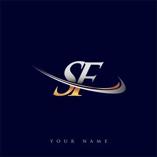 Sf最初的标志公司名称为彩色金色和银色Swoosh设计 独立于白色背景 企业和公司标识的矢量标识 — 图库矢量图片