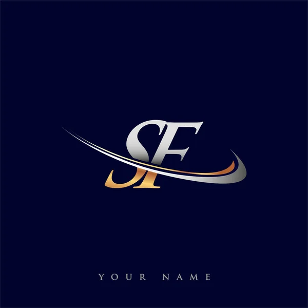 Nombre Inicial Compañía Logotipo Color Oro Plata Swoosh Diseño Aislado — Archivo Imágenes Vectoriales