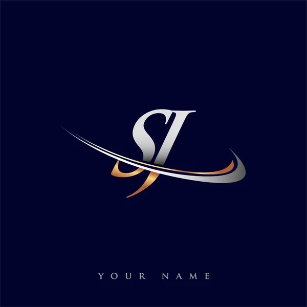 Sj最初的标志公司名称为彩色金色和银色Swoosh设计 独立于白色背景 企业和公司标识的矢量标识 — 图库矢量图片