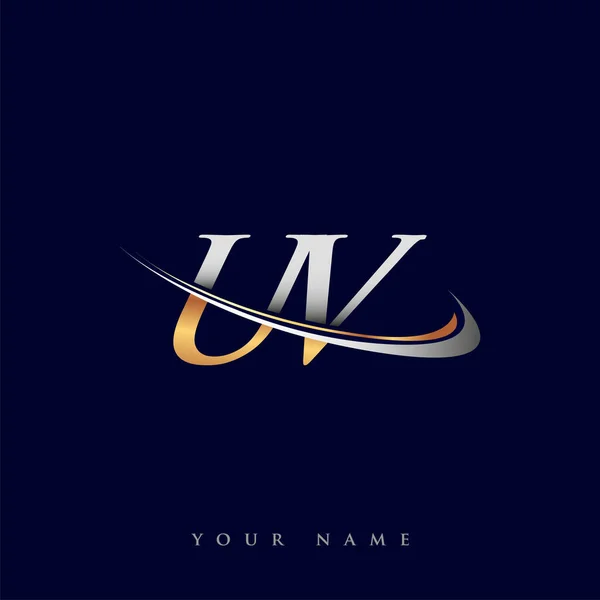 Nome Empresa Logotipo Inicial Colorido Design Swoosh Ouro Prata Isolado —  Vetores de Stock