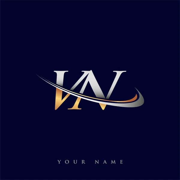 Logotipo Inicial Nombre Empresa Color Oro Plata Swoosh Diseño Aislado — Vector de stock