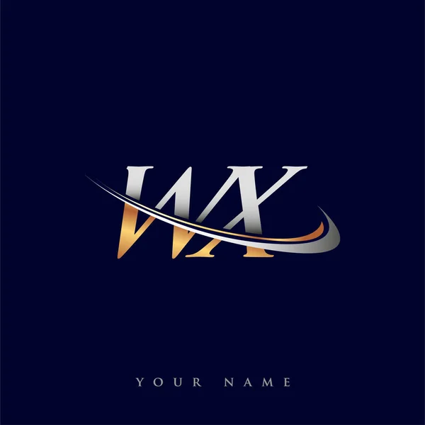 Wx最初的标志公司名称为彩色金色和银色Swoosh设计 独立于白色背景 企业和公司标识的矢量标识 — 图库矢量图片
