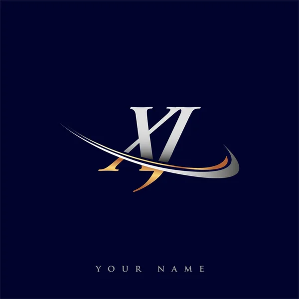 Nome Empresa Logotipo Inicial Colorido Design Swoosh Ouro Prata Isolado —  Vetores de Stock