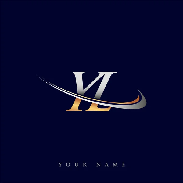 Logotipo Inicial Nombre Empresa Color Oro Plata Swoosh Diseño Aislado — Archivo Imágenes Vectoriales