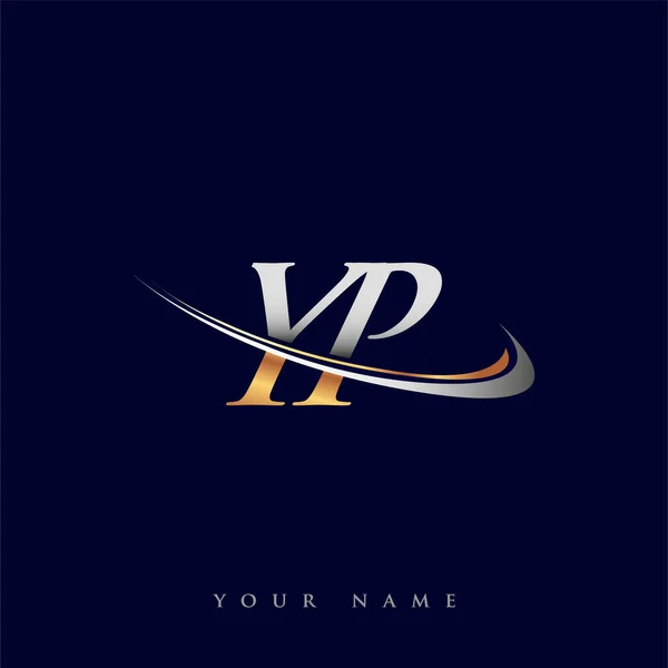 Nome Empresa Logotipo Inicial Colorido Design Swoosh Ouro Prata Isolado —  Vetores de Stock