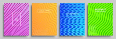 Minimal kapak tasarımı. Geometrik yarım ton gradyanı. Asgari dinamik kapak tasarımı için çizgi gradyanı desenli parlak renk desenli arkaplanın vektör çizimi.