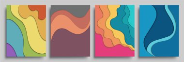 3D soyut, modern soyut arkaplan ve kağıt kesiği tarzıyla kaplanmış dikey pankartlar. Moda oyma sanatı. Vektör tasarımı düzeni