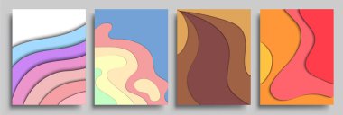 3D soyut, modern soyut arkaplan ve kağıt kesiği tarzıyla kaplanmış dikey pankartlar. Moda oyma sanatı. Vektör tasarımı düzeni