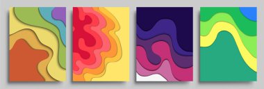 3D soyut, modern soyut arkaplan ve kağıt kesiği tarzıyla kaplanmış dikey pankartlar. Moda oyma sanatı. Vektör tasarımı düzeni