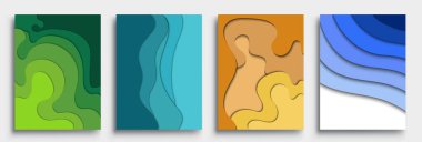 Modern soyut kapaklar seti, modern renkli dalga sıvı akış posteri. Cool gradient şekilleri bileşimi, vektör tasarımı kapsar.