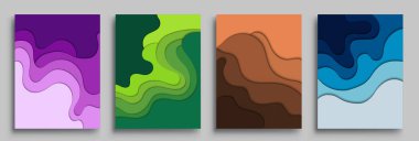 Modern soyut kapaklar seti, modern renkli dalga sıvı akış posteri. Cool gradient şekilleri bileşimi, vektör tasarımı kapsar.