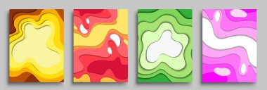 Modern soyut kapaklar seti, modern renkli dalga sıvı akış posteri. Cool gradient şekilleri bileşimi, vektör tasarımı kapsar.