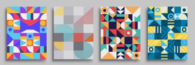 Modern geometrik soyut arka plan örtüsü seti. Cool gradient şekilleri bileşimi, vektör tasarımı kapsar.