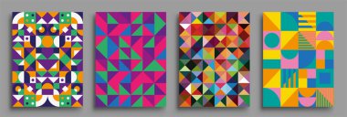 Modern geometrik soyut arka plan örtüsü seti. Cool gradient şekilleri bileşimi, vektör tasarımı kapsar.