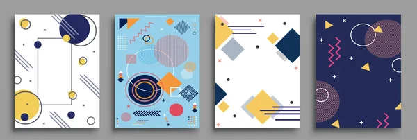 Memphis Style Poster Set Půltón Geometrické Obrazce Plochý Styl Abstraktní — Stockový vektor