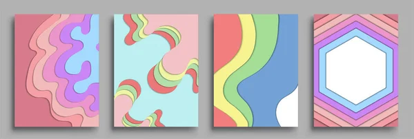 現代の抽象的なカバーセット 現代のカラフルな波の液体の流れのポスター クールなグラデーション形状の組成 ベクトルカバーのデザイン — ストックベクタ
