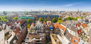 Amsterdam yerleşim alanları Panoraması. Havadan görünümü. Hollanda, Hollanda.