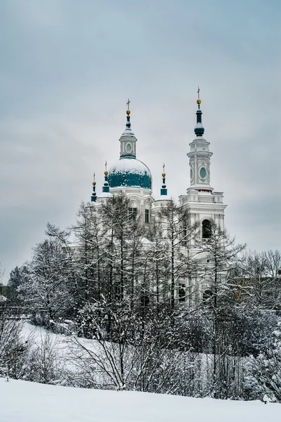 Snowy Catherine Cathedral in Kingisepp — Stock Photo, Image