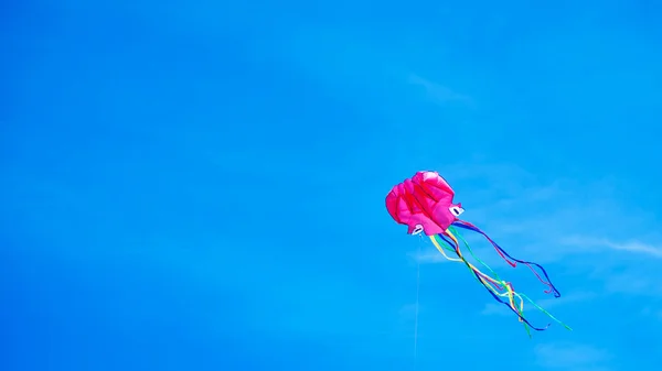 青い空に飛んでいるタコのような凧します。 — ストック写真