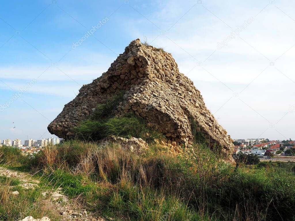 Ruins of an ancient wall in Ashkelon National Park.